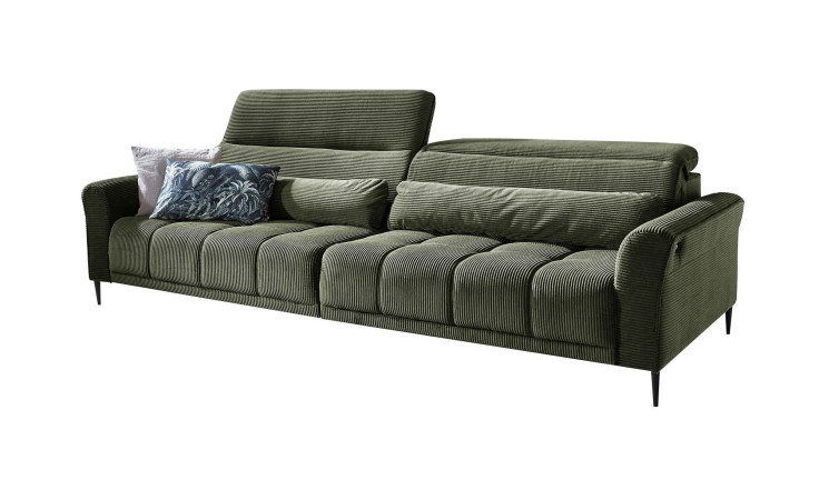 Komfort-Big Sofa Lilly mit einem Cordbezug in Grün.