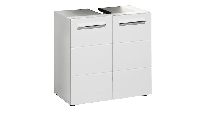 Waschbeckenunterschrank Mariel mit einer Front in Weiß Hochglanz und einem Korpus in Weiß matt