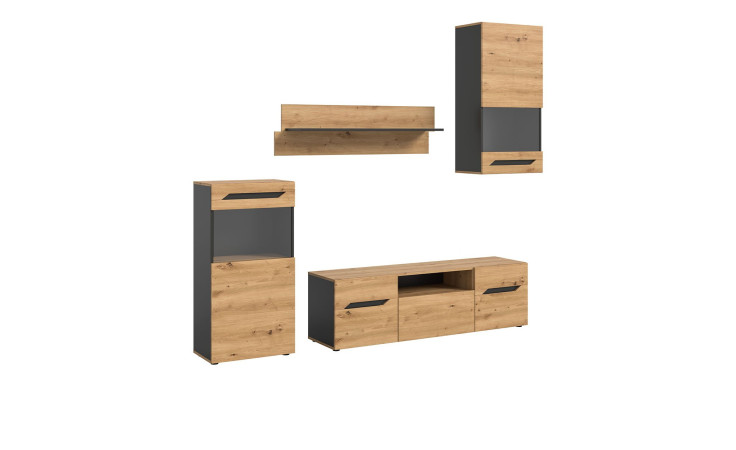 Anbauwand Casper in der Farbe Artisan Eiche mit Absetzungen in Basalt Grau