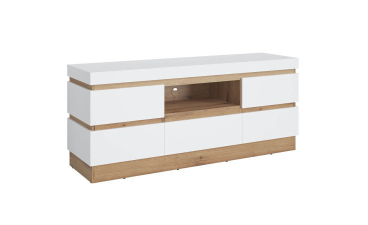 TV Element Calvi in Weiß mit Holzabsetzung