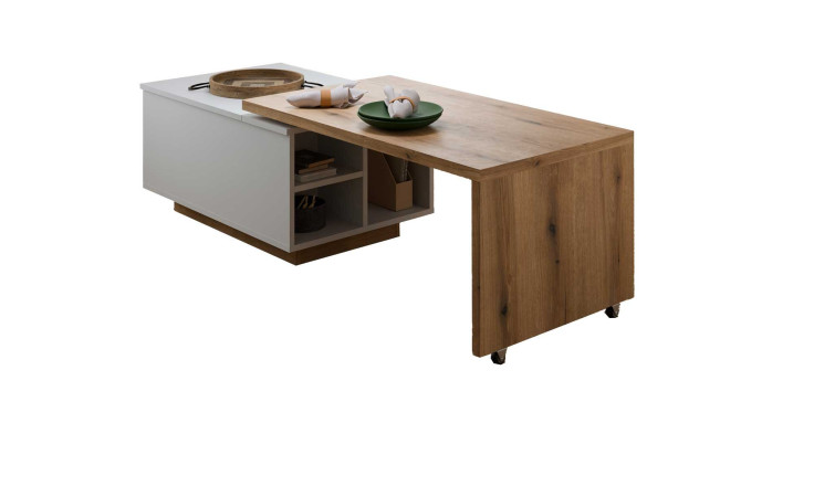 Couchtisch Ornella in der Farbe Alpinweiß mit Absetzung Coast Evoke Eiche