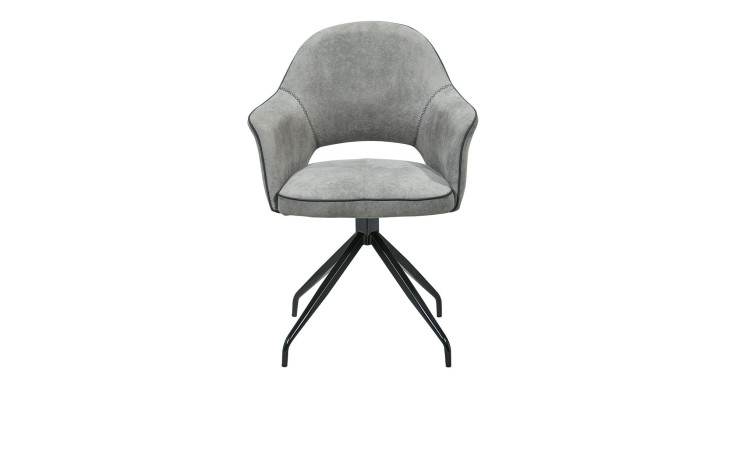 Armlehnstuhl Dahlen mit einer Frontalansicht vom grauen Stoff.