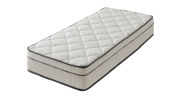 Federkernmatratze Easydream TFK 5290, Twin-Size, 90 cm breit, gesteppte weiße Oberseite, grauer Rand, auf weißem Hintergrund.