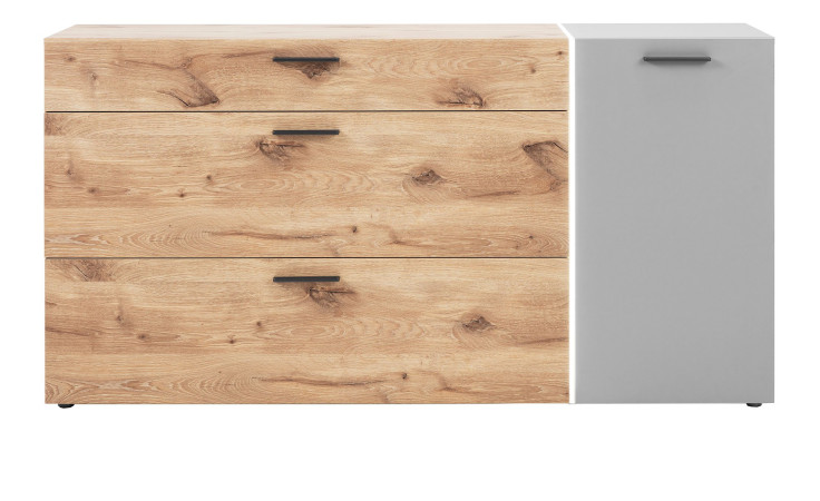 Sideboard LIV'IN Baveno in Nox Oak und hellgrau. Inkl. Frontbeleuchtung.