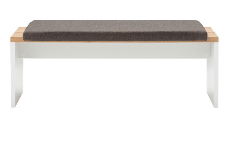 Bank LIV'IN Matera in weiß und Eiche Altholz-Dekor, mit Klemmkissen in graubraun