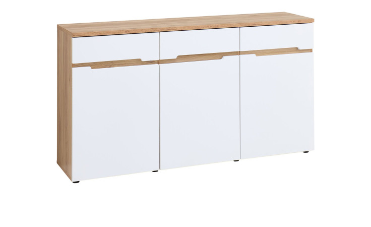 Kommode vito Clyde in weiß mit Absetzungen in Mauvella Oak-Nachbildung mit 3 Türen und 1 Schublade