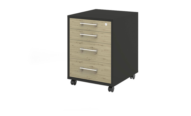 Rollcontainer vito Vary mit anthrazitfarbenem Korpus und Front in Asteiche Nachbildung