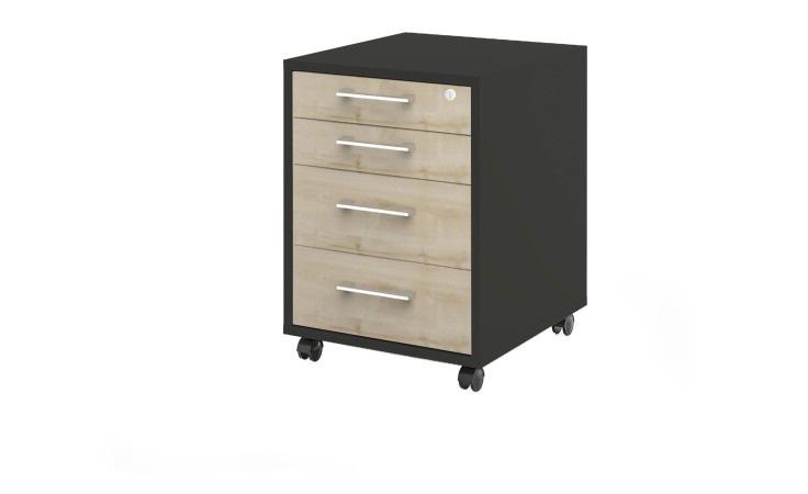 Rollcontainer vito Vary mit anthrazitfarbenem Korpus und Front in Birke Nachbildung