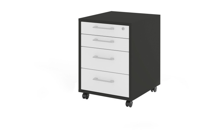 Rollcontainer vito Vary mit anthrazitfarbenem Korpus und Front in Ice White 