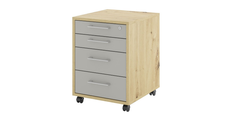 Rollcontainer vito Vary Front in Kreidegrau matt und Korpus in Asteiche