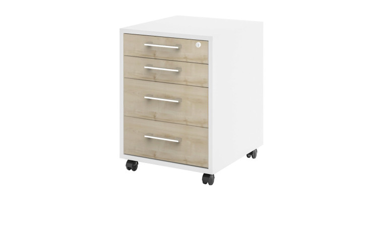 Rollcontainer vito Vary mit Front in Birke und Korpus in Ice White supermatt