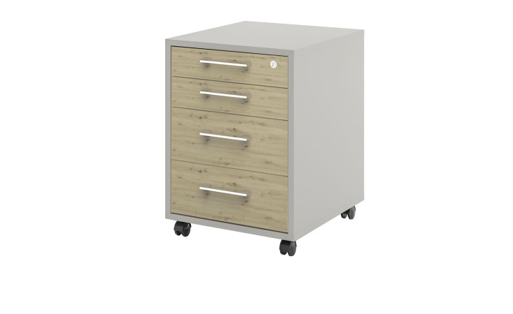 Rollcontainer vito Vary mit Front in Asteiche und Korpus in Kreidegrau matt