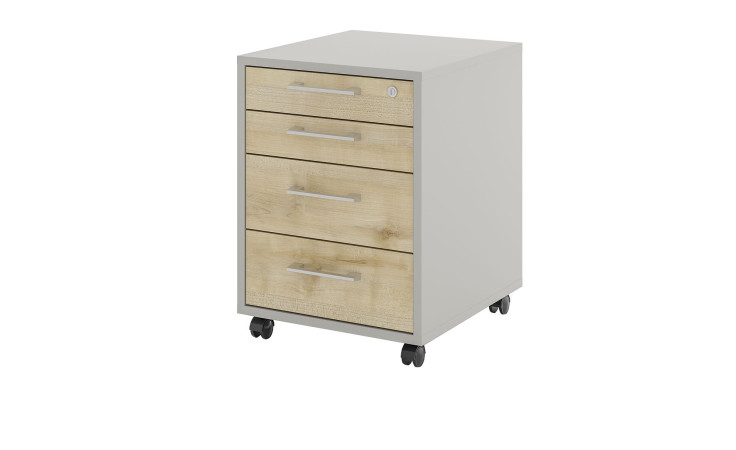 Rollcontainer vito Vary mit Front in Birke und Korpus in Kreidegrau matt