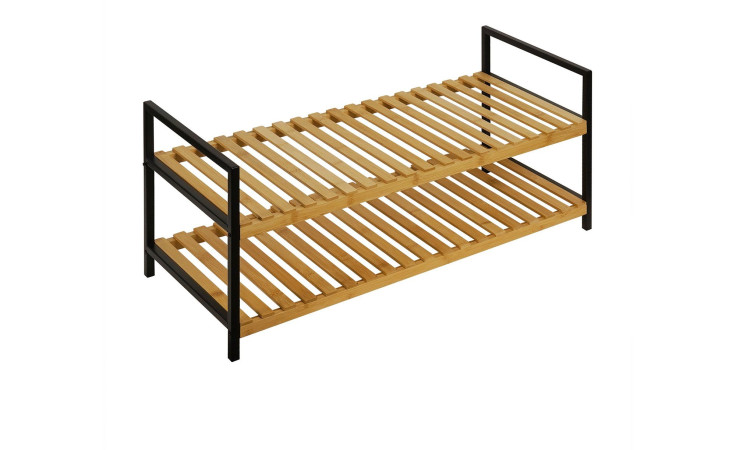 Schuhbank Charlie mit zwei Bambus-Böden und schwarzem Gestell