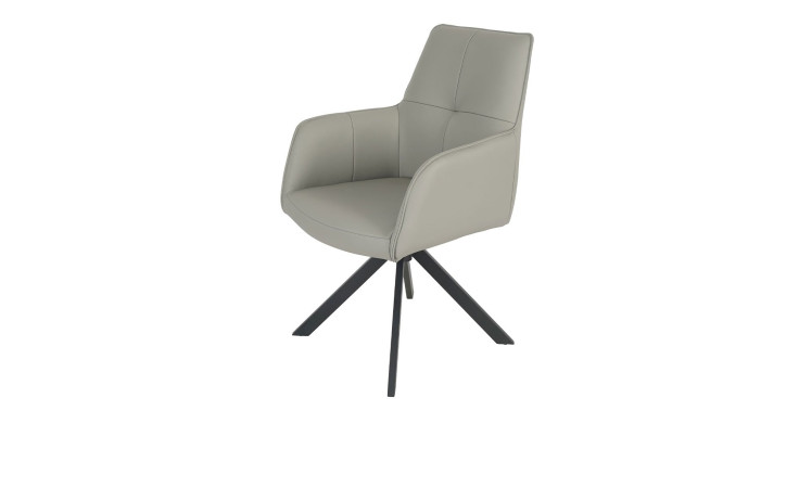 Moderner grauer Stuhl mit Lederbezug und schwarzem 4-Fuß-Gestell.