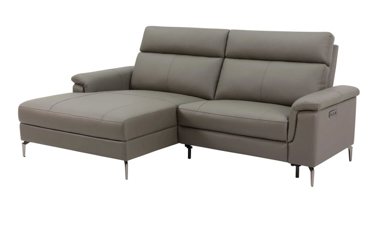 Ecksofa UG3109B in braun aus Leder+PVC, elektrisch verstellbar, Ausführung Ottomane links