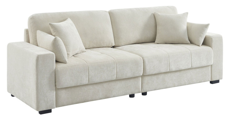 Sofa Adamo: Beige, modern, mit 4 Kissen, breiten Armlehnen und optimalen Maßen für höchsten Komfort.