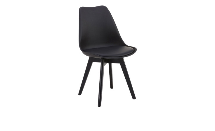 Stuhl Joey: Schwarzer, moderner Stuhl mit Gestell aus Massivholz, geschwungener Rückenlehne und skandinavischem Design.