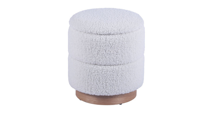 Hocker Lund inklusive Stauraum mit Bezug aus creme-weißem Sherpa-Stoff und holzfarbenem Gestell
