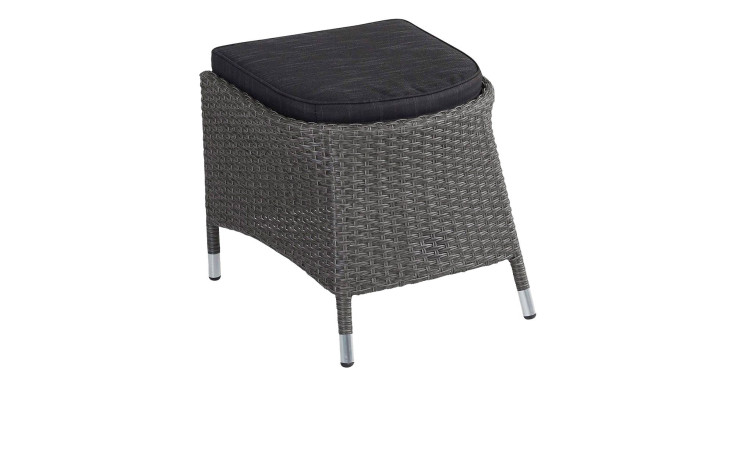 LC Garden Gartenhocker Barcelona Komfort: Polyrattan, schwarze Sitzfläche, Metallbeine, weißer Hintergrund.