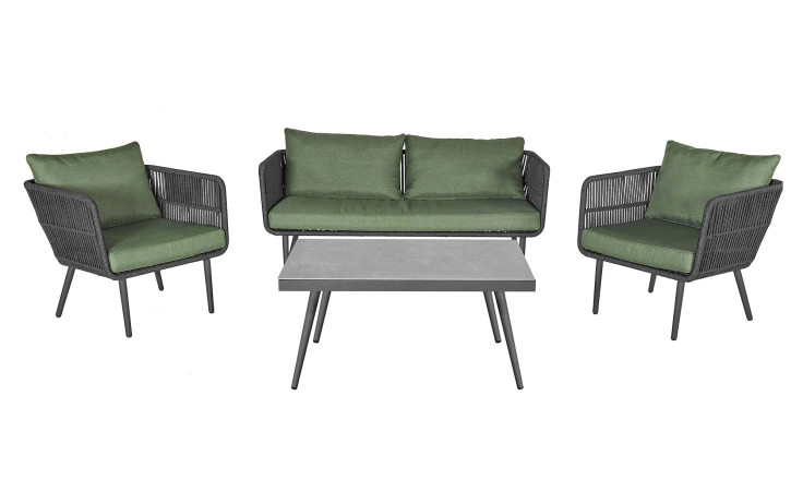 Lounge-Set von LC Garden in grün und grau, bestehend aus 2 Sesseln, Sofa und Tisch