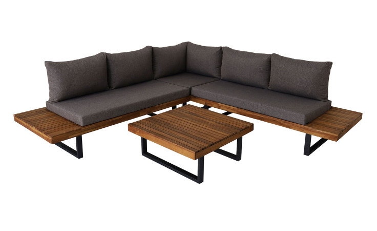 Lounge Set Bora Bora III mit Gestell in Aluminium und Platten aus Akazienholz