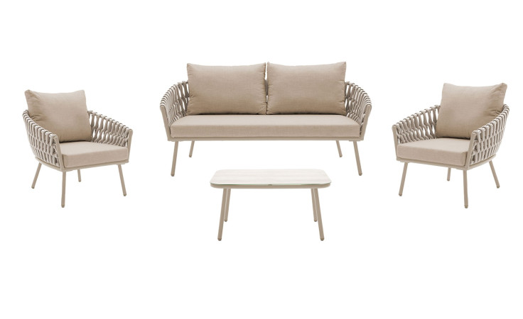 Garten-Set Cuxhaven in beige, bestehend aus Sofa, 2 Sessel und Couchtisch