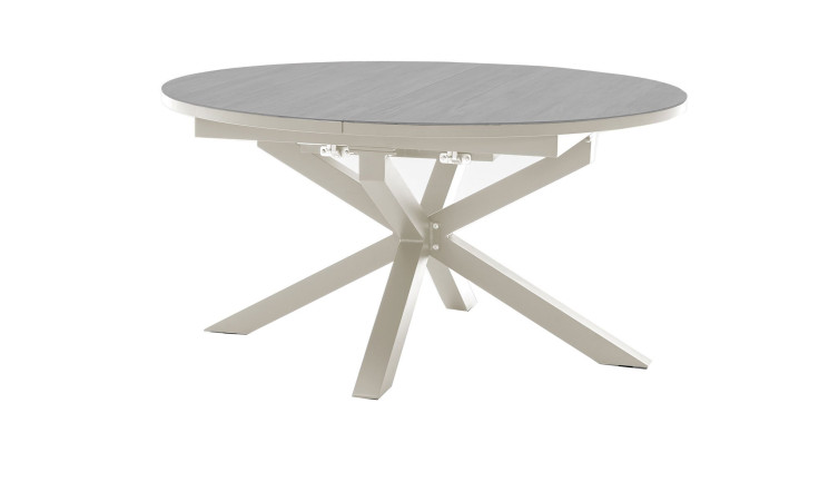 Ausziehtisch Arezzo mit einer Tischplatte aus gesintertem Stein, Gestell Alu beige