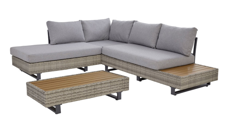Lounge-Set mit grauem Polyethylen-Geflecht und Aluminium-Gestell in Anthrazit