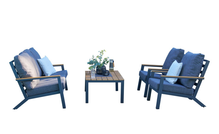 Lounge-Set Abuja mit Gestell in Anthrazit und dunkelgrauen Sitzauflagen
