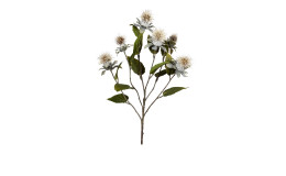 Distelkugel 94 cm aus Kunststoff mit grünen Stiel und Blätter und weißen Applikationen.