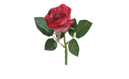 Rose 31 cm aus Kunststoff in rot mit grünen Stiel und Blätter.