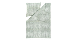 Estella Mako-Satin-Bettwäsche Joaquin 135x200 cm in Hellgrün mit geometrischem Muster auf weißem Hintergrund.