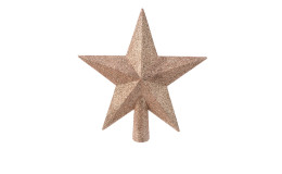 Baumspitze Stern 19 cm, champagnerfarbener Glitzerstern mit Kunststoffsockel, isoliert auf weißem Hintergrund.