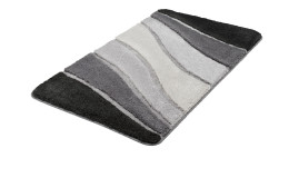 Kleine Wolke Badteppich Ocean 80x150 cm, weiche Synthetikfaser, schwarz-weiß gewellte Grau-Streifen.