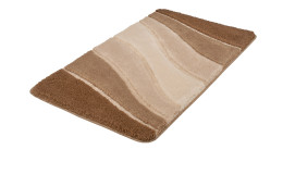 Kleine Wolke Badteppich Ocean 80 x 150 cm, rechteckig, Synthetikfaser mit welligen Streifen auf Weiß.