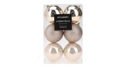 Die Weihnachtskugelbox 6 Stk. ist eine klare Polypropylen-Box mit sechs goldenen und silbernen Weihnachtskugeln.