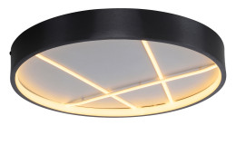 LED-Deckenleuchte Mikado 40 cm: Moderne runde Deckenleuchte mit schwarzem Rahmen, sich kreuzende LEDs auf gefrostetem Kunststoff.