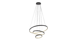 LED-Pendelleuchte Cerchi 61 cm mit drei schwarzen Ringen, Leuchtmittel inklusive, runde Deckenhalterung.