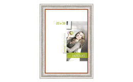 Holz-Bilderrahmen Derby 20 x 30 cm mit einem silbernen Rahmen mit brauner Absetzung und transparenten Glas.