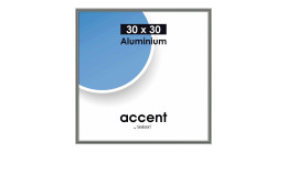Bilderrahmen Accent 30 x 30 cm mit einem grauen Aluminiumrahmen und transparentem Glas.