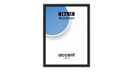 Bilderrahmen Accent 13 x 18 cm mit einem schwarz matten Aluminiumrahmen und transparenten Glas.