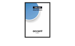 Bilderrahmen Accent 21 x 29,7 cm mit einem schwarzen Aluminiumrahmen und transparentem Glas.