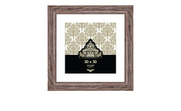 Bilderrahmen Vintage 30 x 30 cm mit einem braunen Holzrahmen und transparentem Glas.