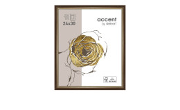 Bilderrahmen Ascot 24 x 30 cm mit einem braunen Holzrahmen mit goldener Absetzung und transparentem Glas.