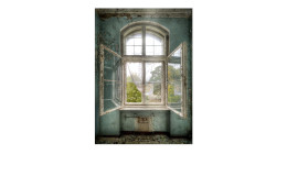 Alubild Lost Space 70 x 100 cm, altes, offenes Fenster von innen
