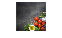 Memoboard 50 x 50 cm mit Tomaten, Knoblauch und Gewürzen