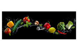 Glasbild Flying Vegetables 30 x 80 cm, verschiedenes Gemüse