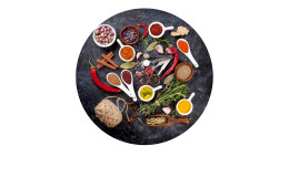 Glasbild Spicery mit 20 cm Durchmesser. Glasbild mit dem Thema - Gewürz.