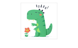 Das Pro-Art Leinwandbild Dinos 30x30 cm zeigt einen grünen Dino mit roter Blume - ideal als bunte Wanddekoration.